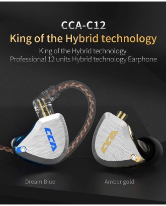 CCA C12 5BA+1DD in Ear Monitor,HiFi Bass in Ear Earphone, IEM Wired Headphones, HiFi Stereo Sound Earphones Noise Cancelling Ear Buds with 6 Balanced Armature Drivers 0.75mm 2pins Cable(No Mic,Gold)